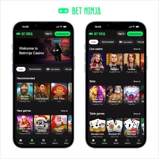 betninja screenshots on mobiles on a white background